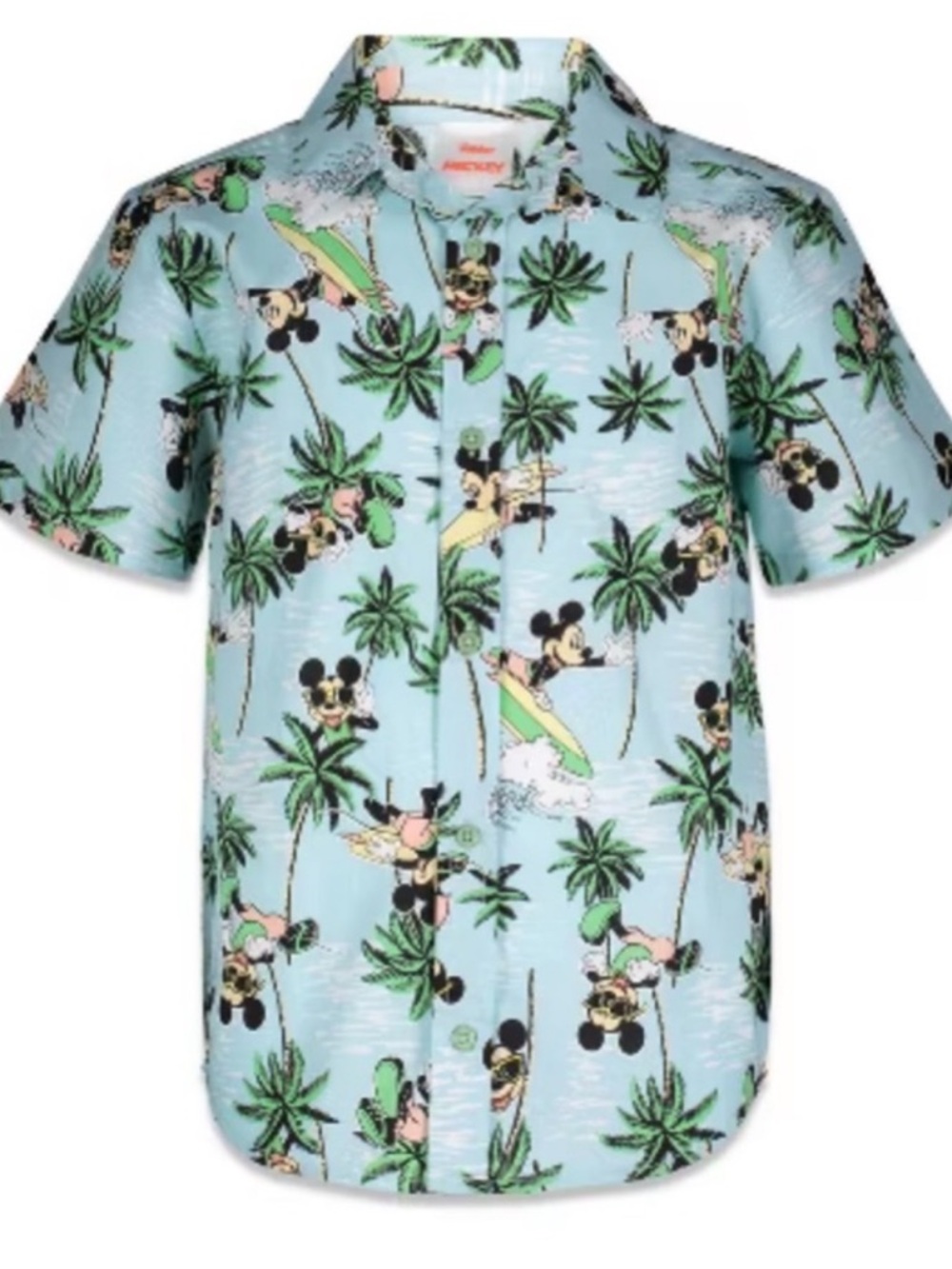 Disney Light Blue Tropical Mickey Mouse Button-Down Shirt